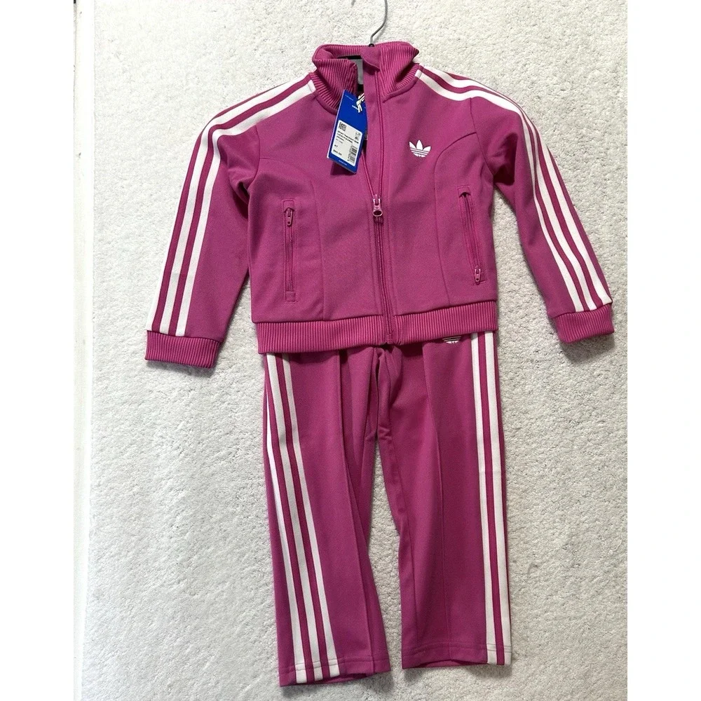 Adidas Toddler 4T Sport Tracksuit JW2842 Semi Lucid Fuchsia Bright Pink (R2)